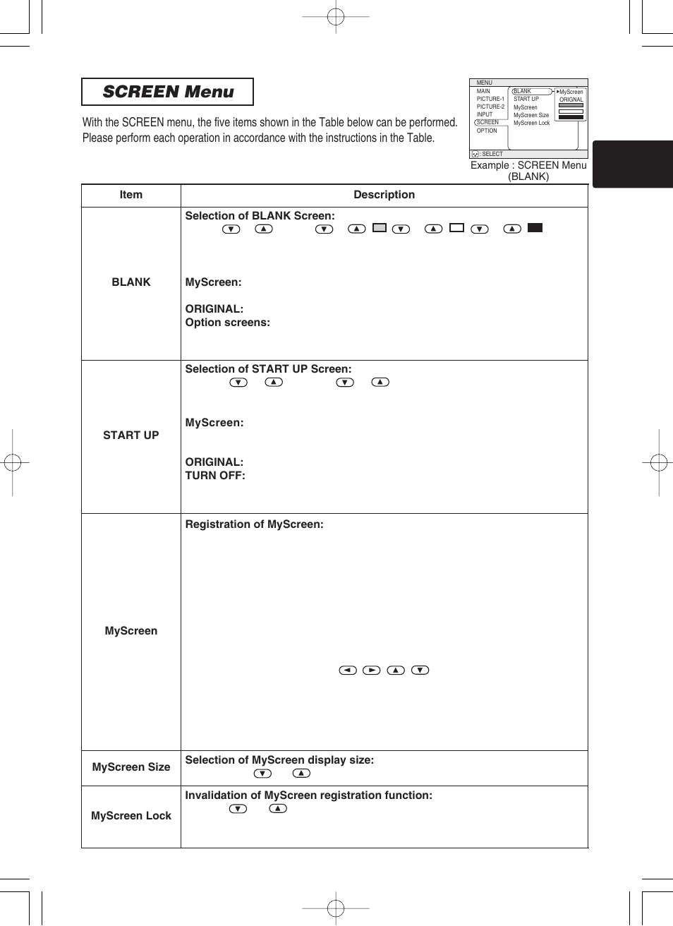 Screen menu, 5screen menu | BOXLIGHT CP-322i User Manual | Page 35 / 54