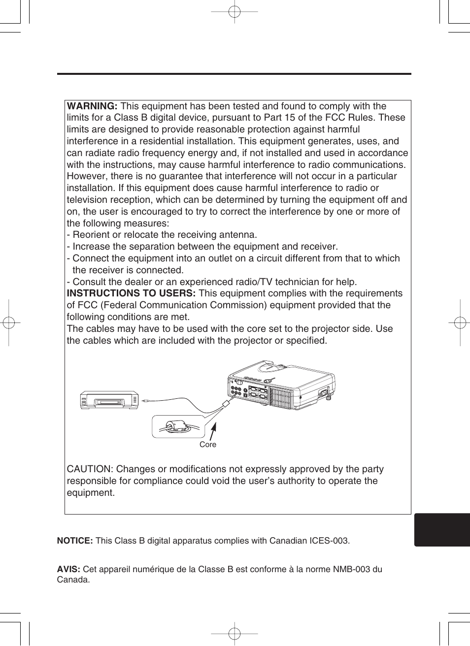 Regulatory notices, Fcc statement warning for the customers in canada, Pour les utilisateurs au canada | BOXLIGHT CP-322i User Manual | Page 52 / 54