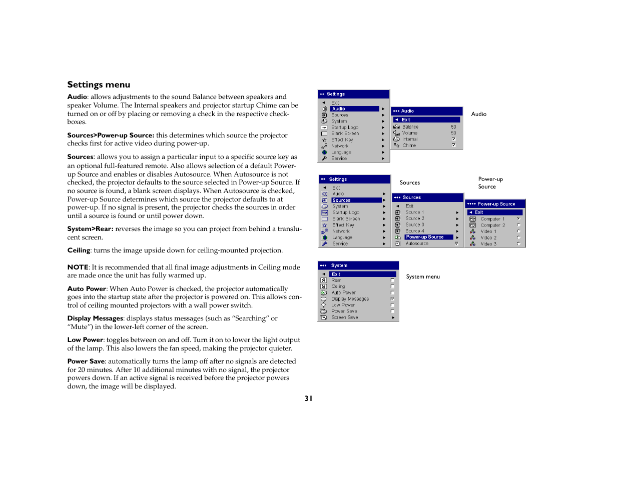 Settings menu | BOXLIGHT CD-850m User Manual | Page 32 / 45