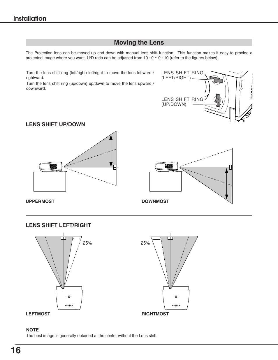 Installation, Moving the lens | BOXLIGHT Matinee 1HD User Manual | Page 16 / 52