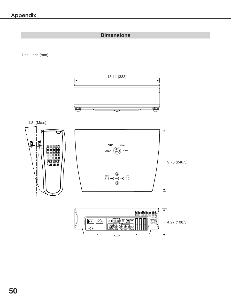 Appendix, Dimensions | BOXLIGHT Matinee 1HD User Manual | Page 50 / 52