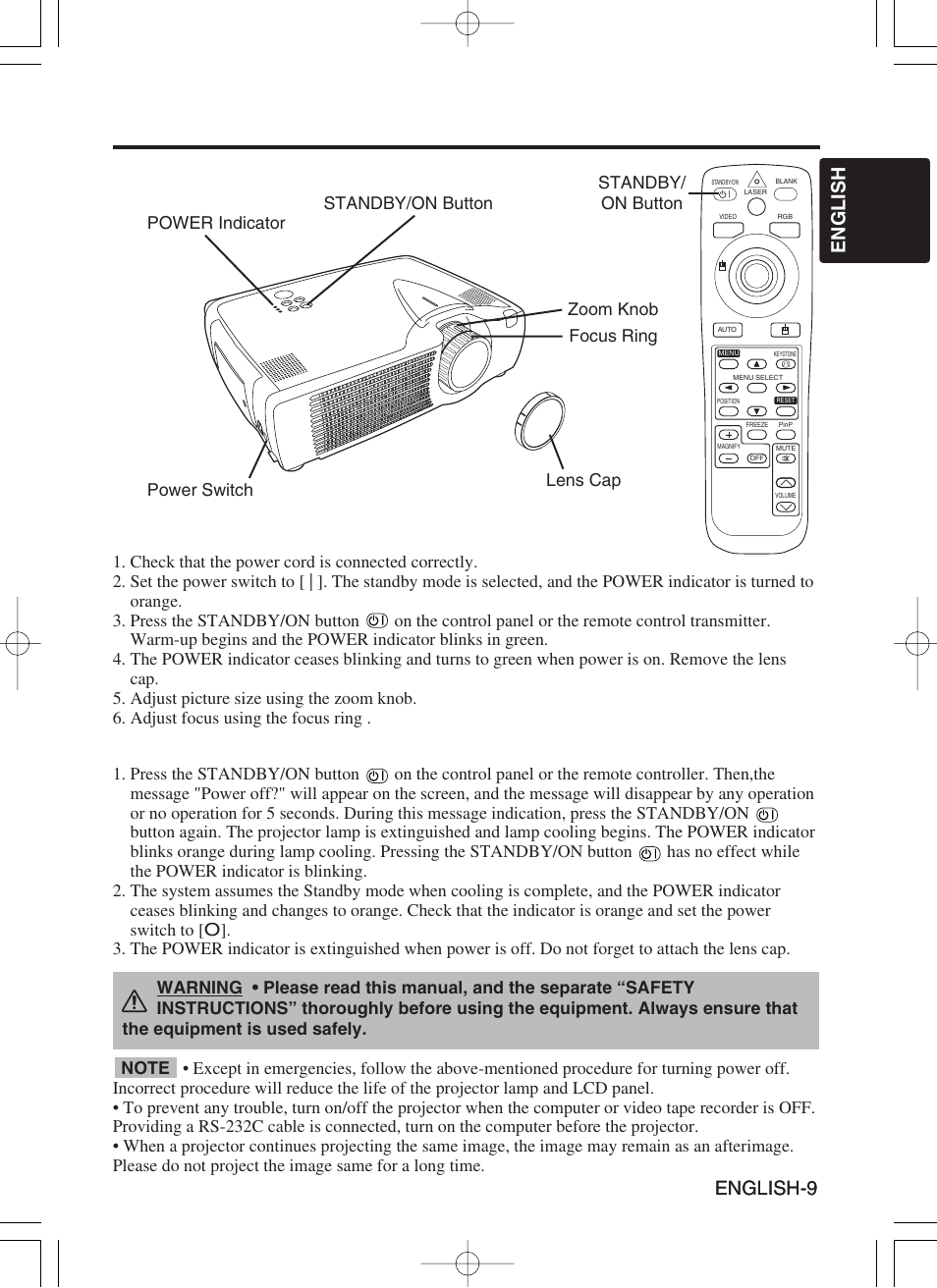 Operations, Power on, Power off | English-9 english english-9 | BOXLIGHT CP-775i User Manual | Page 10 / 26