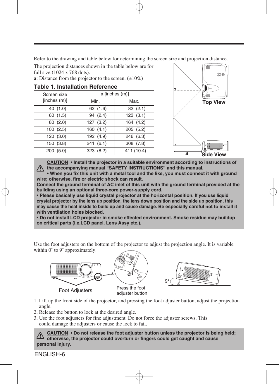 Installation, Installation of the projector and screen, Angle adjustment | BOXLIGHT CP-775i User Manual | Page 7 / 26