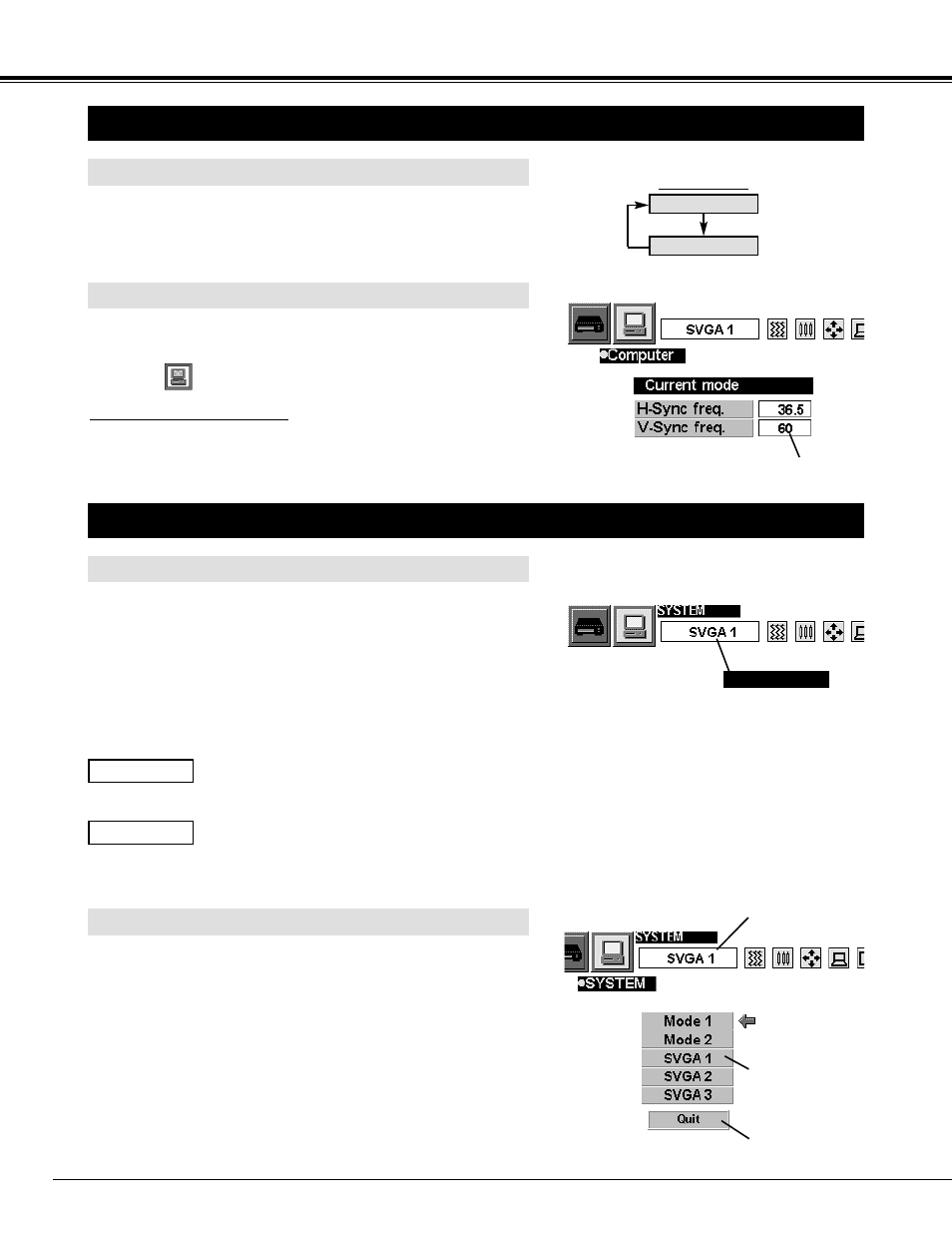 Computer mode, Selecting computer mode, Selecting computer system | Menu operation, Automatic multi-scan system, Select computer system manually, Direct operation | BOXLIGHT SP-5t User Manual | Page 22 / 40