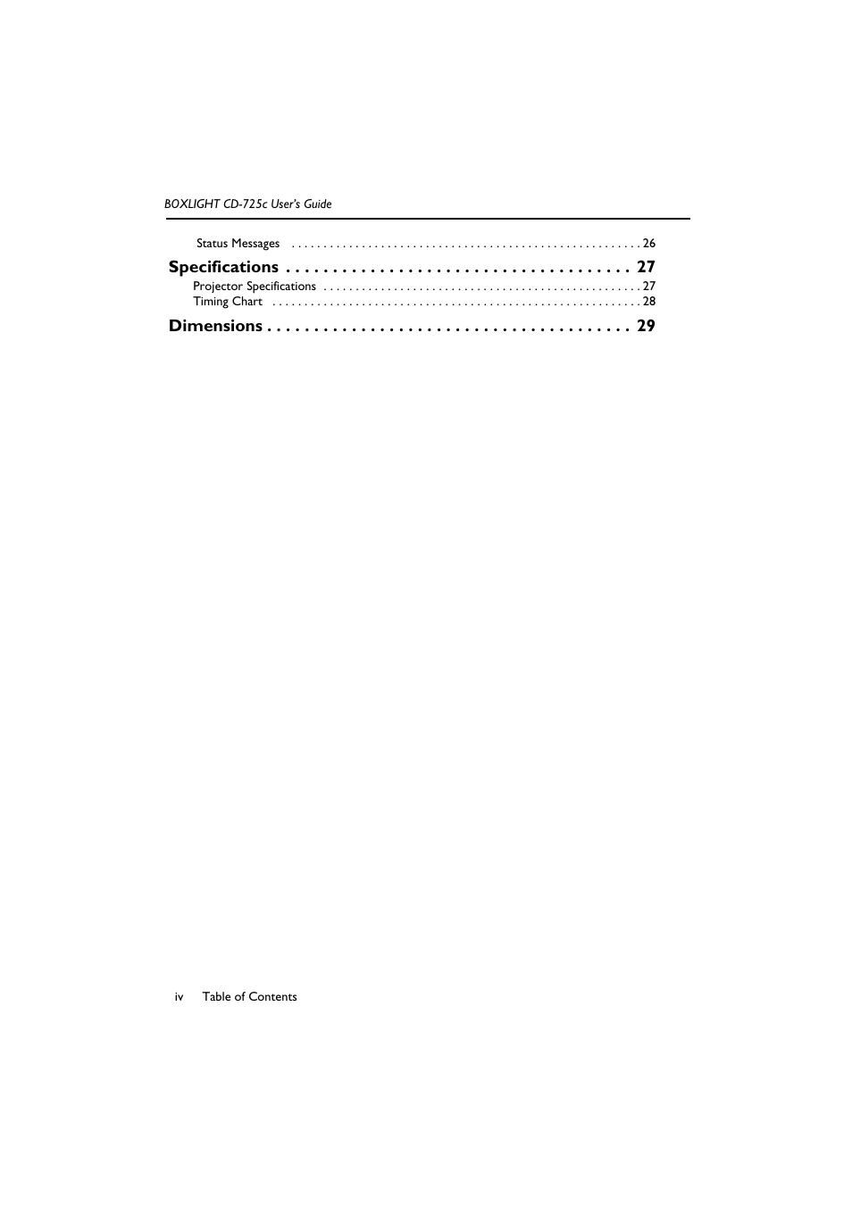 Specifications, Dimensions | BOXLIGHT CD-725c User Manual | Page 4 / 33