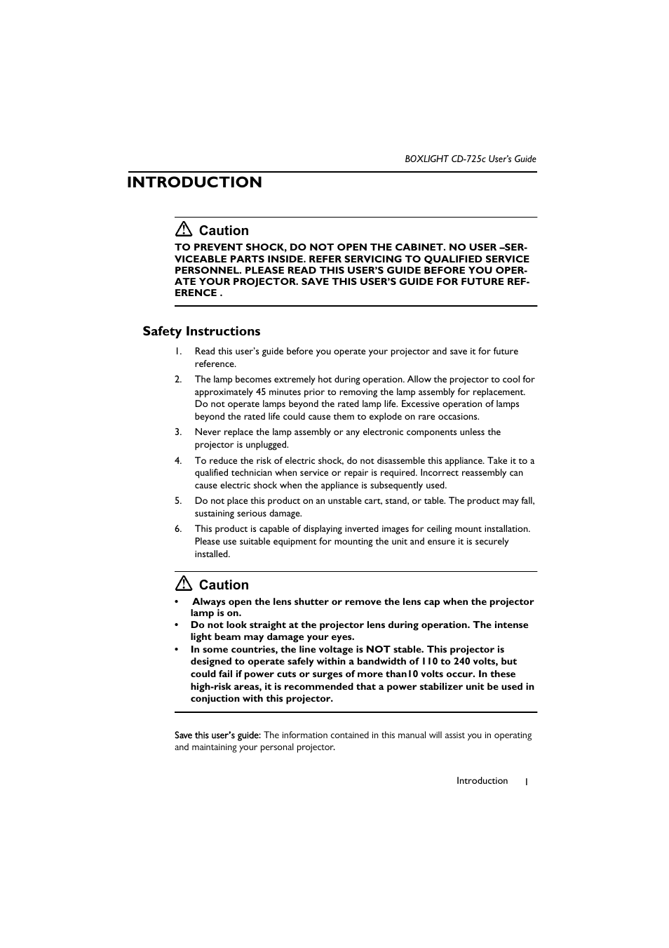 Introduction, Safety instructions, Caution | BOXLIGHT CD-725c User Manual | Page 5 / 33