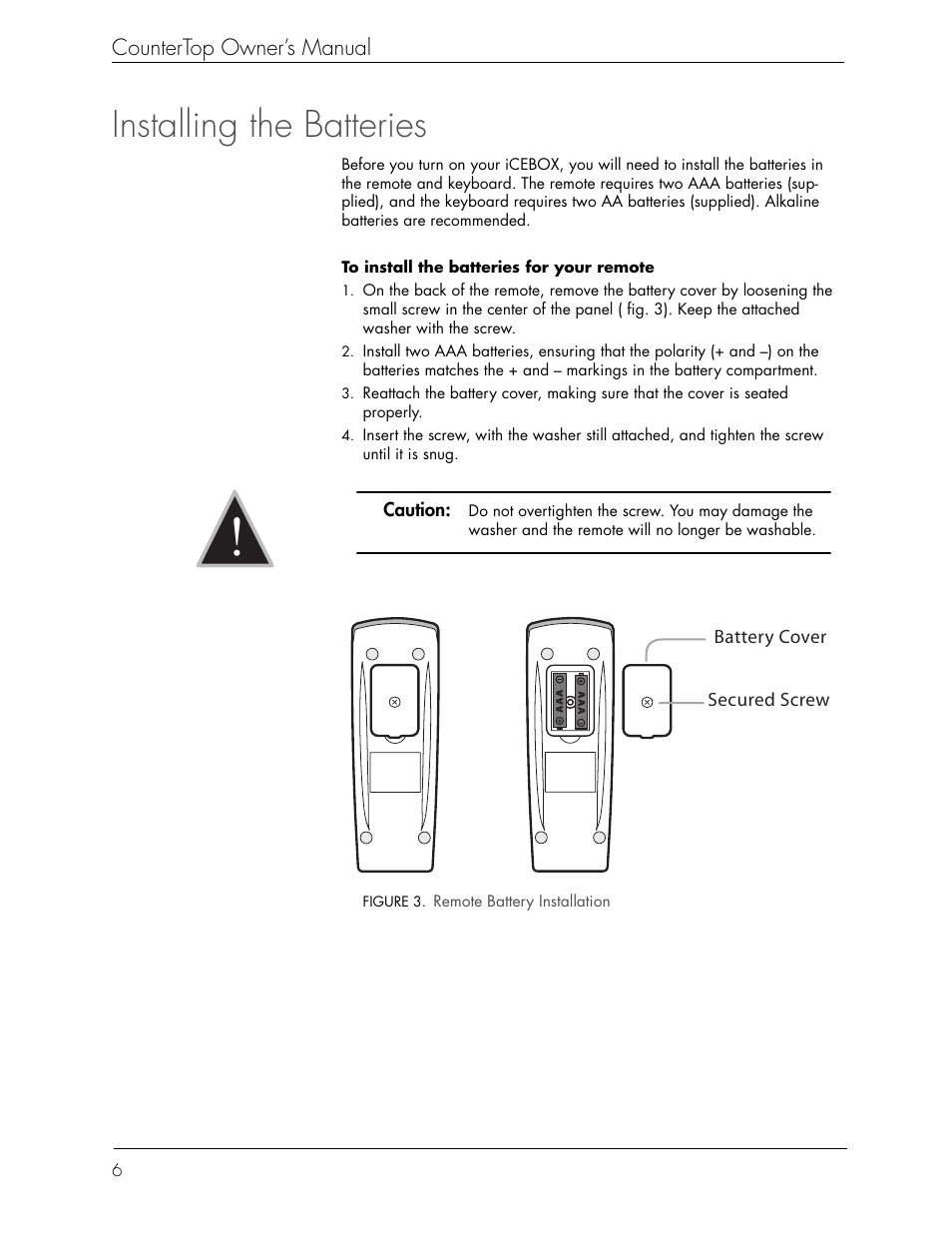 Installing the batteries | Beyond icebox countertop User Manual | Page 10 / 70