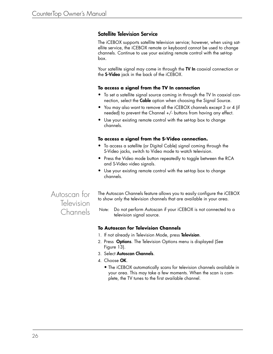 Autoscan for television channels, Countertop owner’s manual | Beyond icebox countertop User Manual | Page 30 / 70