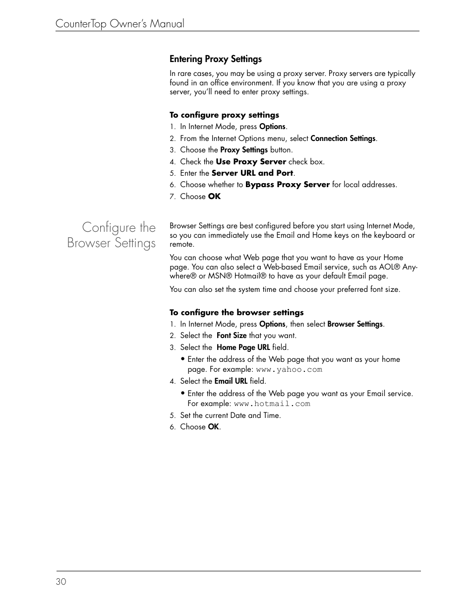 Configure the browser settings, Countertop owner’s manual | Beyond icebox countertop User Manual | Page 34 / 70