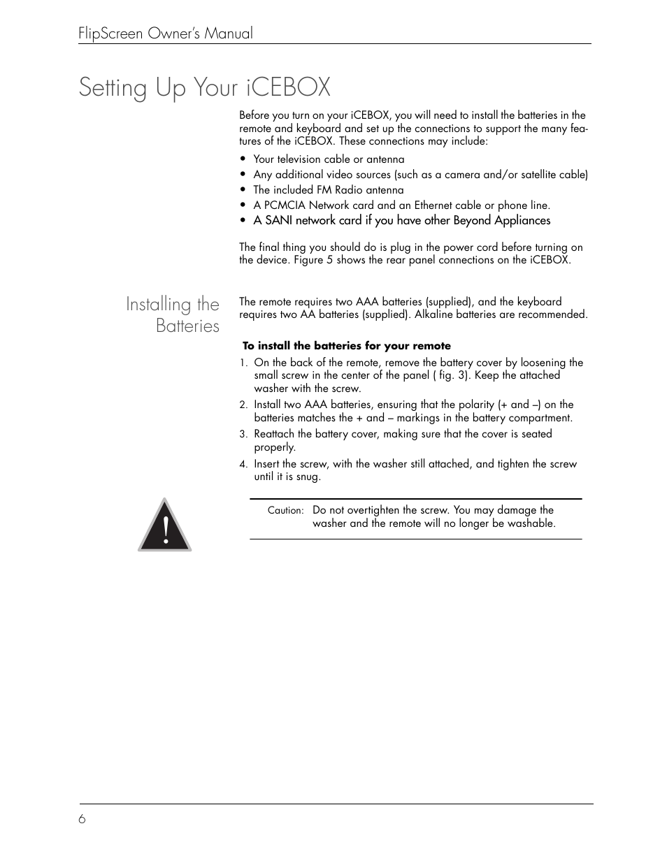 Setting up your icebox, Installing the batteries | Beyond Icebox Flipscreen User Manual | Page 12 / 75