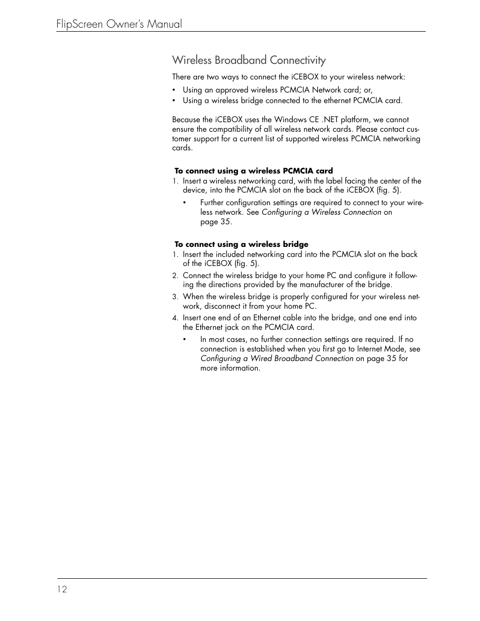 Flipscreen owner’s manual, Wireless broadband connectivity | Beyond Icebox Flipscreen User Manual | Page 18 / 75