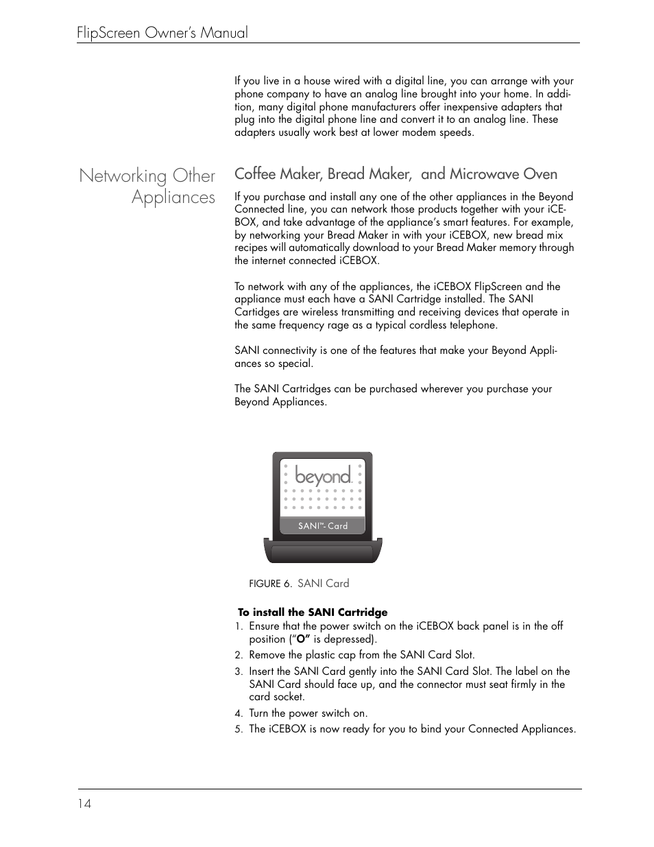 Networking other appliances, Flipscreen owner’s manual, Coffee maker, bread maker, and microwave oven | Beyond Icebox Flipscreen User Manual | Page 20 / 75