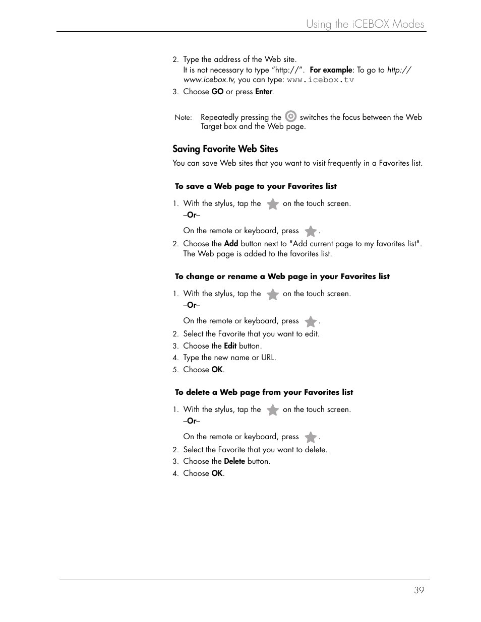 Using the icebox modes | Beyond Icebox Flipscreen User Manual | Page 45 / 75