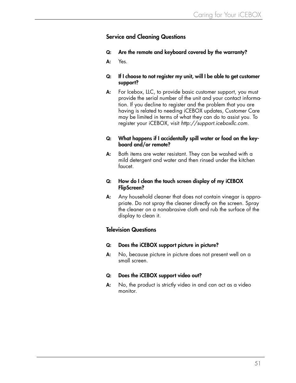 Caring for your icebox | Beyond Icebox Flipscreen User Manual | Page 57 / 75