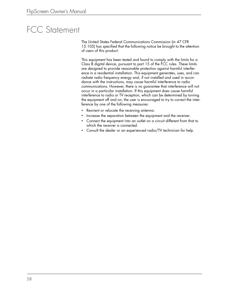 Fcc statement | Beyond Icebox Flipscreen User Manual | Page 64 / 75