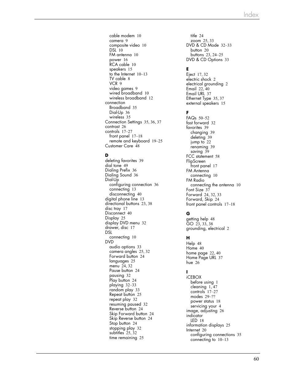 Index | Beyond Icebox Flipscreen User Manual | Page 66 / 75