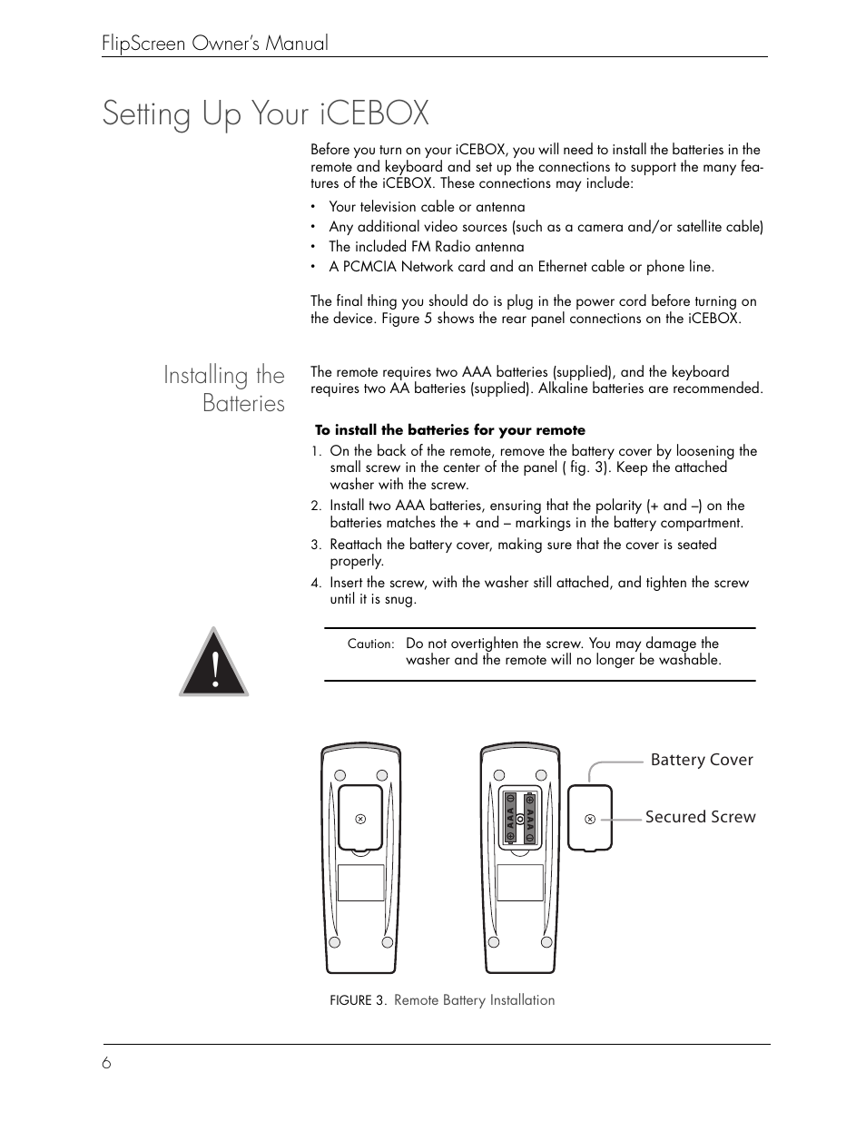 Setting up your icebox, Installing the batteries | Beyond FlipScreen User Manual | Page 12 / 73