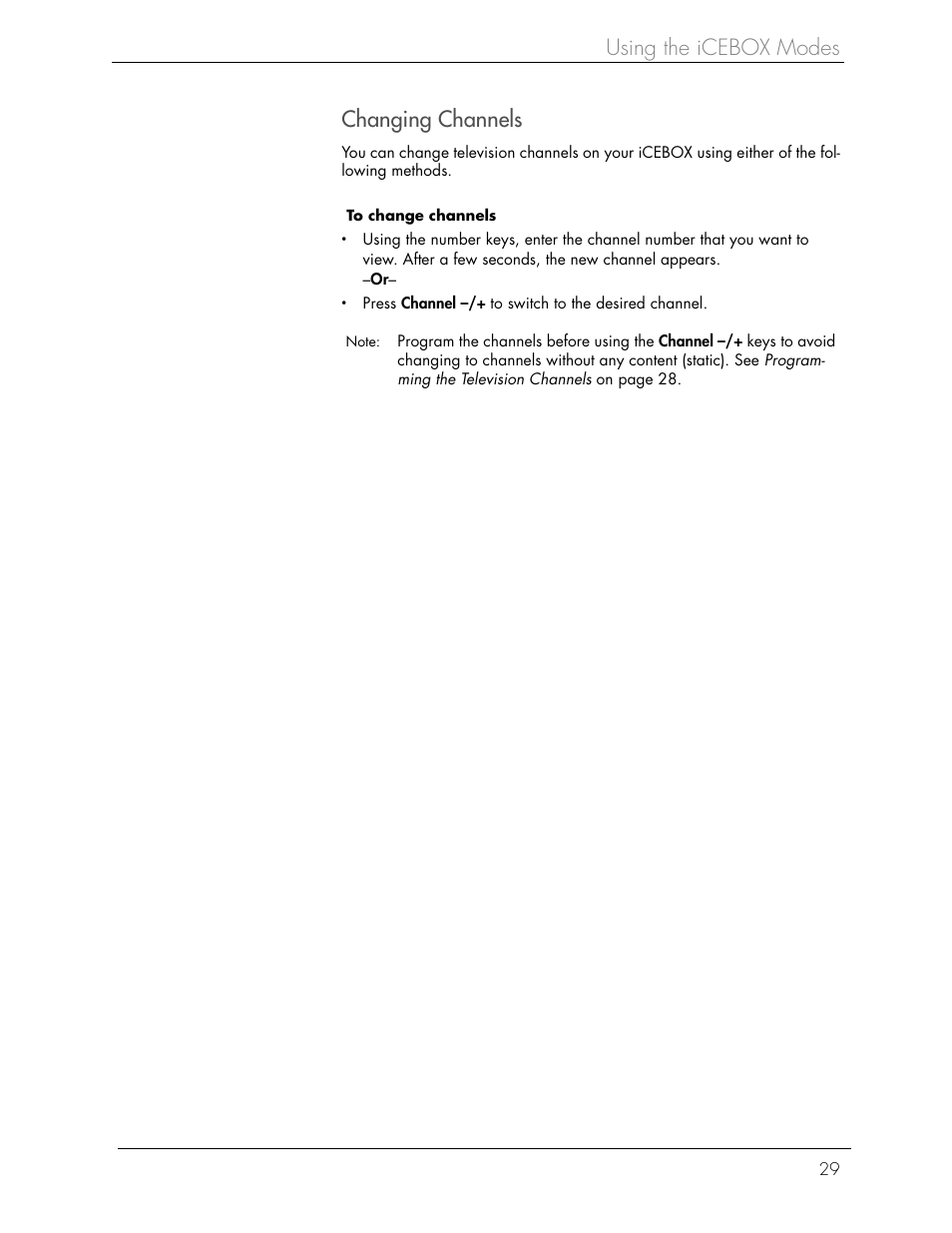 Using the icebox modes changing channels | Beyond FlipScreen User Manual | Page 35 / 73