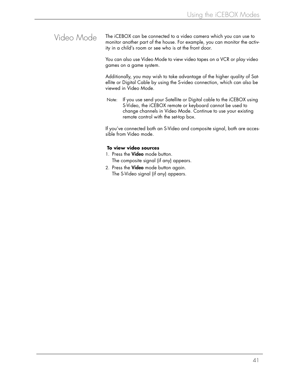 Video mode, Using the icebox modes | Beyond FlipScreen User Manual | Page 47 / 73