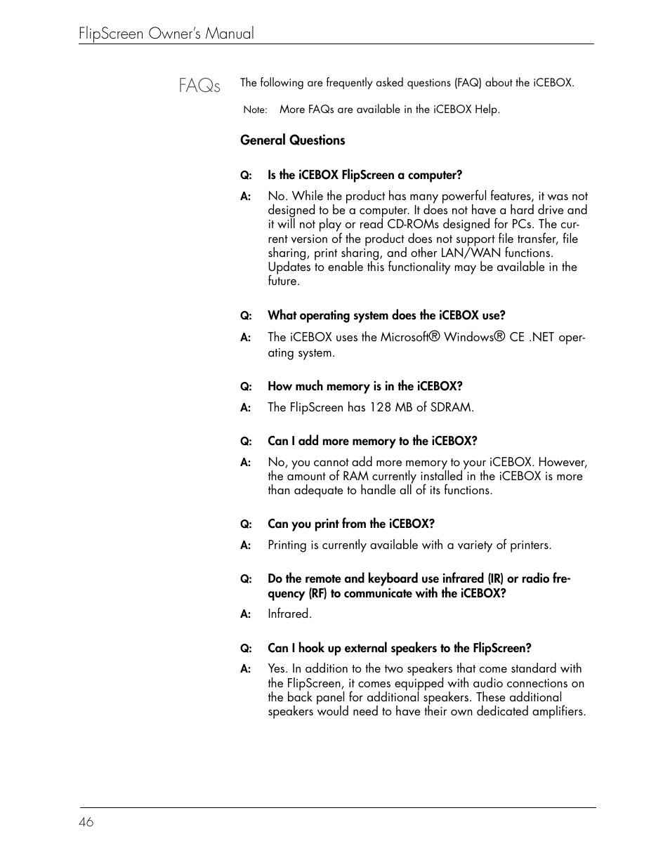 Faqs, Flipscreen owner’s manual | Beyond FlipScreen User Manual | Page 52 / 73