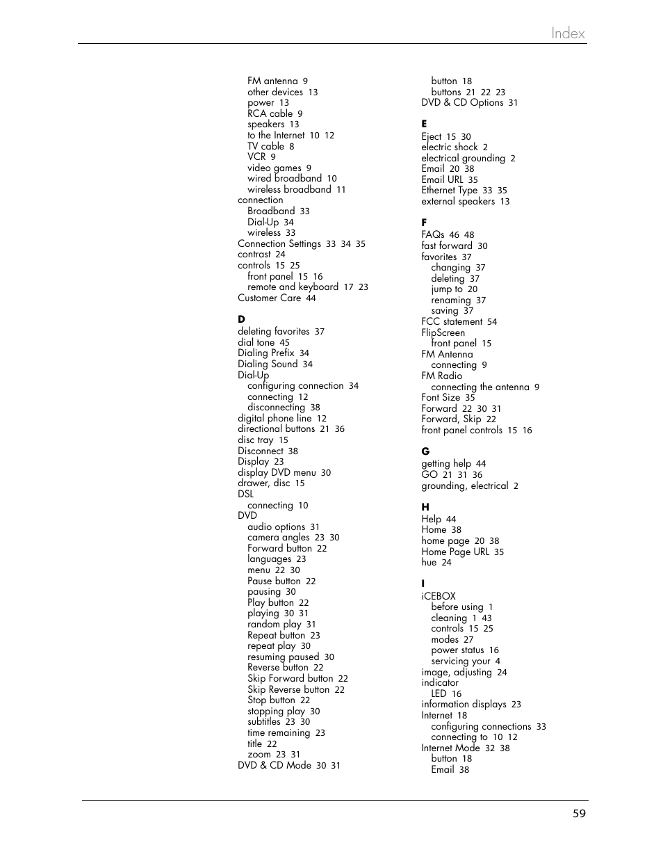 Index | Beyond FlipScreen User Manual | Page 65 / 73