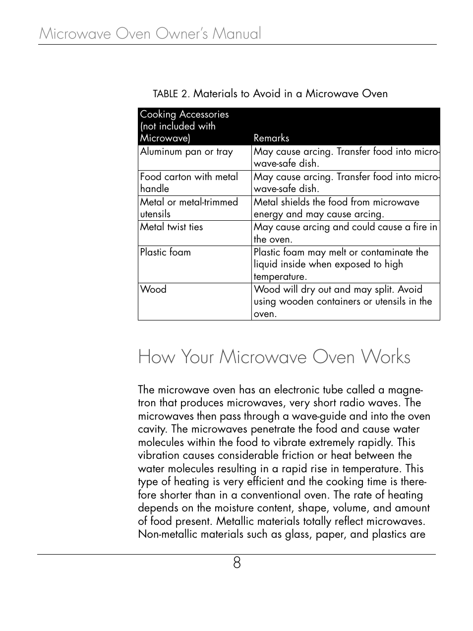 How your microwave oven works, Microwave oven owner’s manual 8 | Beyond Microwace Oven User Manual | Page 10 / 86