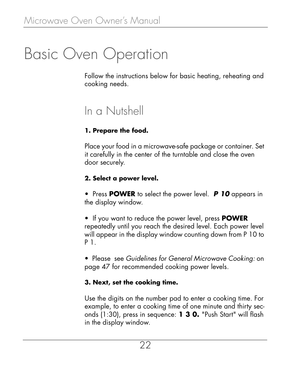 Basic oven operation, Microwave oven owner’s manual 22 | Beyond Microwace Oven User Manual | Page 24 / 86