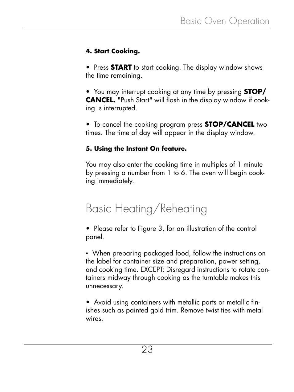 Basic heating/reheating, Basic oven operation 23 | Beyond Microwace Oven User Manual | Page 25 / 86