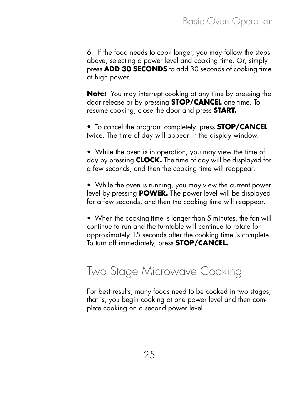 Two stage microwave cooking, Basic oven operation 25 | Beyond Microwace Oven User Manual | Page 27 / 86