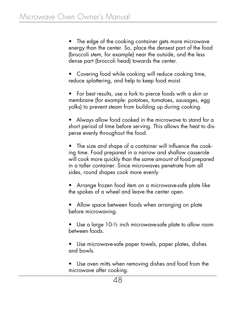 Microwave oven owner’s manual 48 | Beyond Microwace Oven User Manual | Page 50 / 86