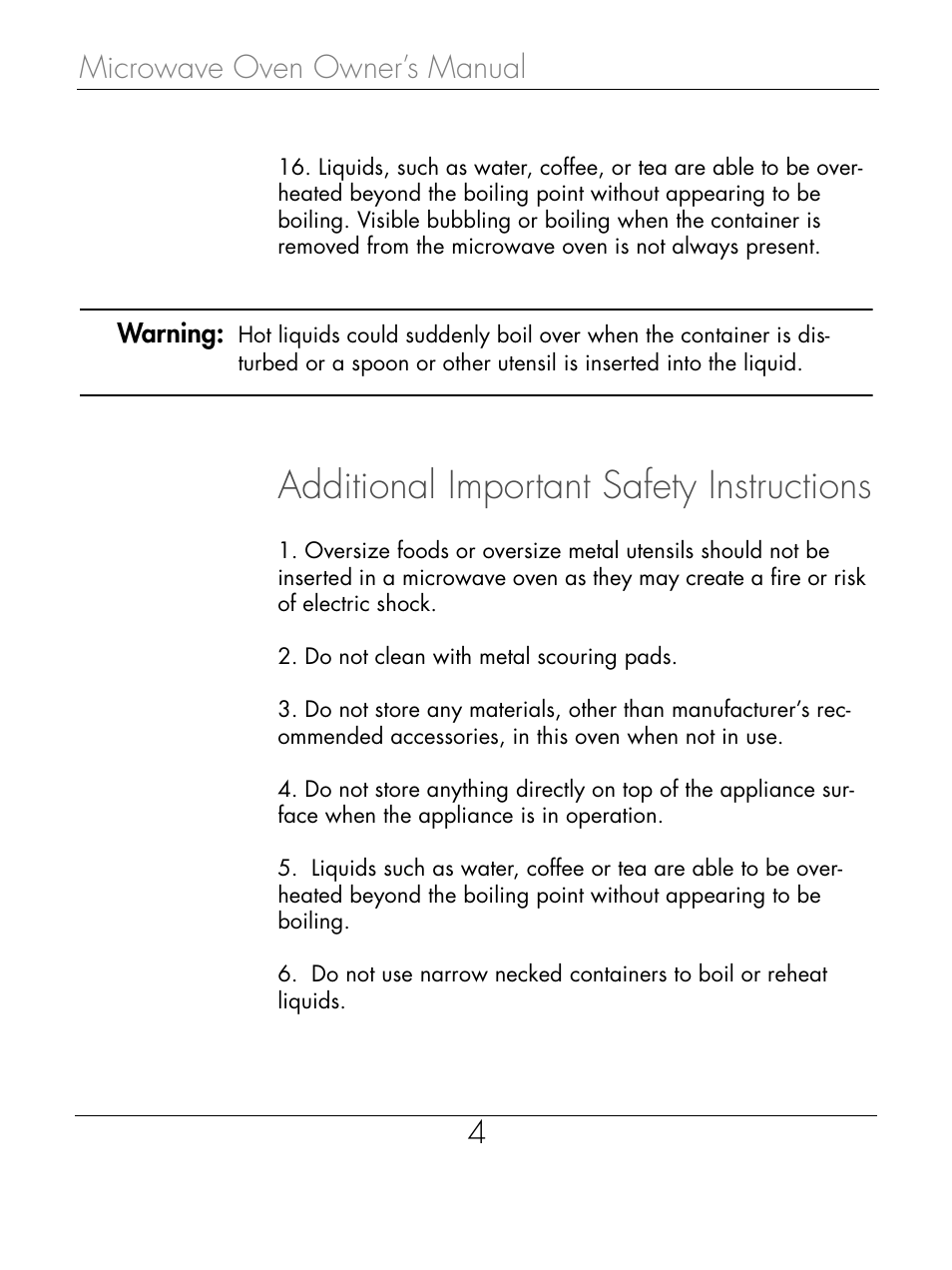 Additional important safety instructions, Microwave oven owner’s manual 4 | Beyond Microwace Oven User Manual | Page 6 / 86