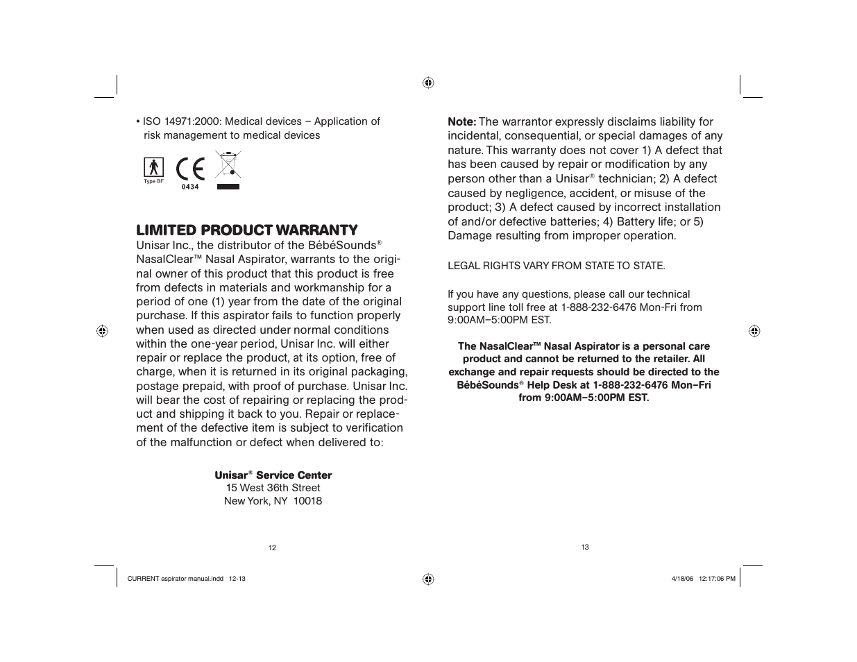 Limited product warranty | Bebe Sounds NASALCLEAR #BR140 User Manual | Page 7 / 15