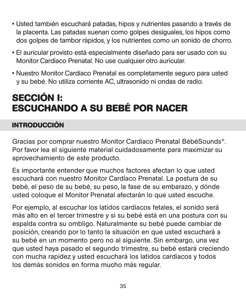 Sección i: escuchando a su bebé por nacer, Introducción | Bebe Sounds Be005 User Manual | Page 33 / 61