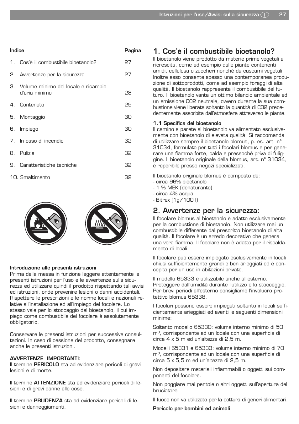 Cos’è il combustibile bioetanolo, Avvertenze per la sicurezza | Blomus PURE LIFE 65330 User Manual | Page 27 / 40