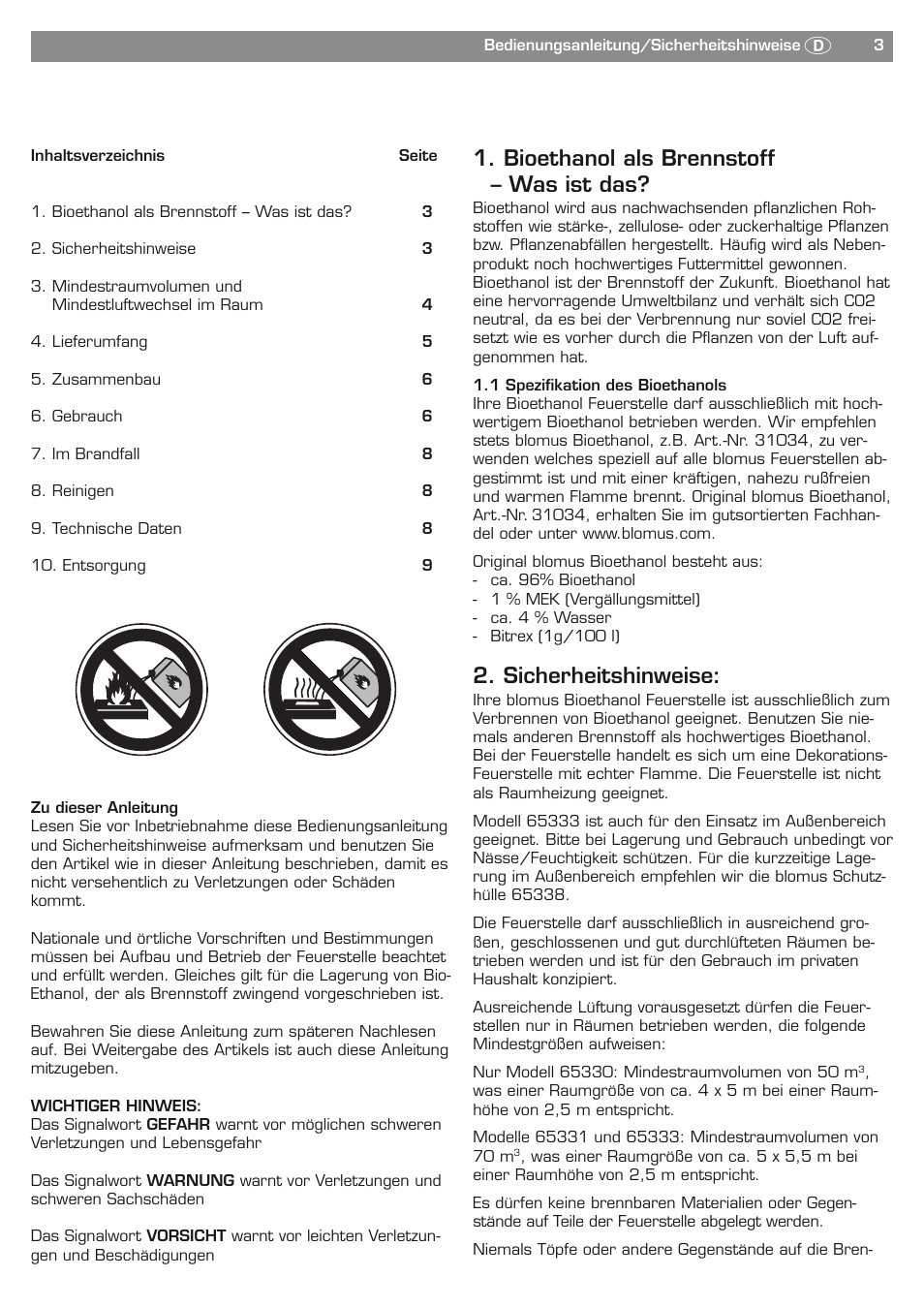 Bioethanol als brennstoff – was ist das, Sicherheitshinweise | Blomus PURE LIFE 65330 User Manual | Page 3 / 40