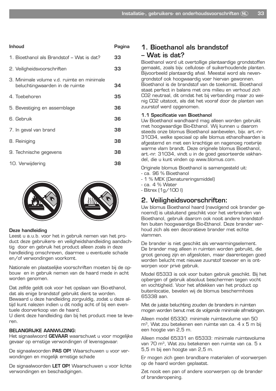 Bioethanol als brandstof – wat is dat, Veiligheidsvoorschriften | Blomus PURE LIFE 65330 User Manual | Page 33 / 40