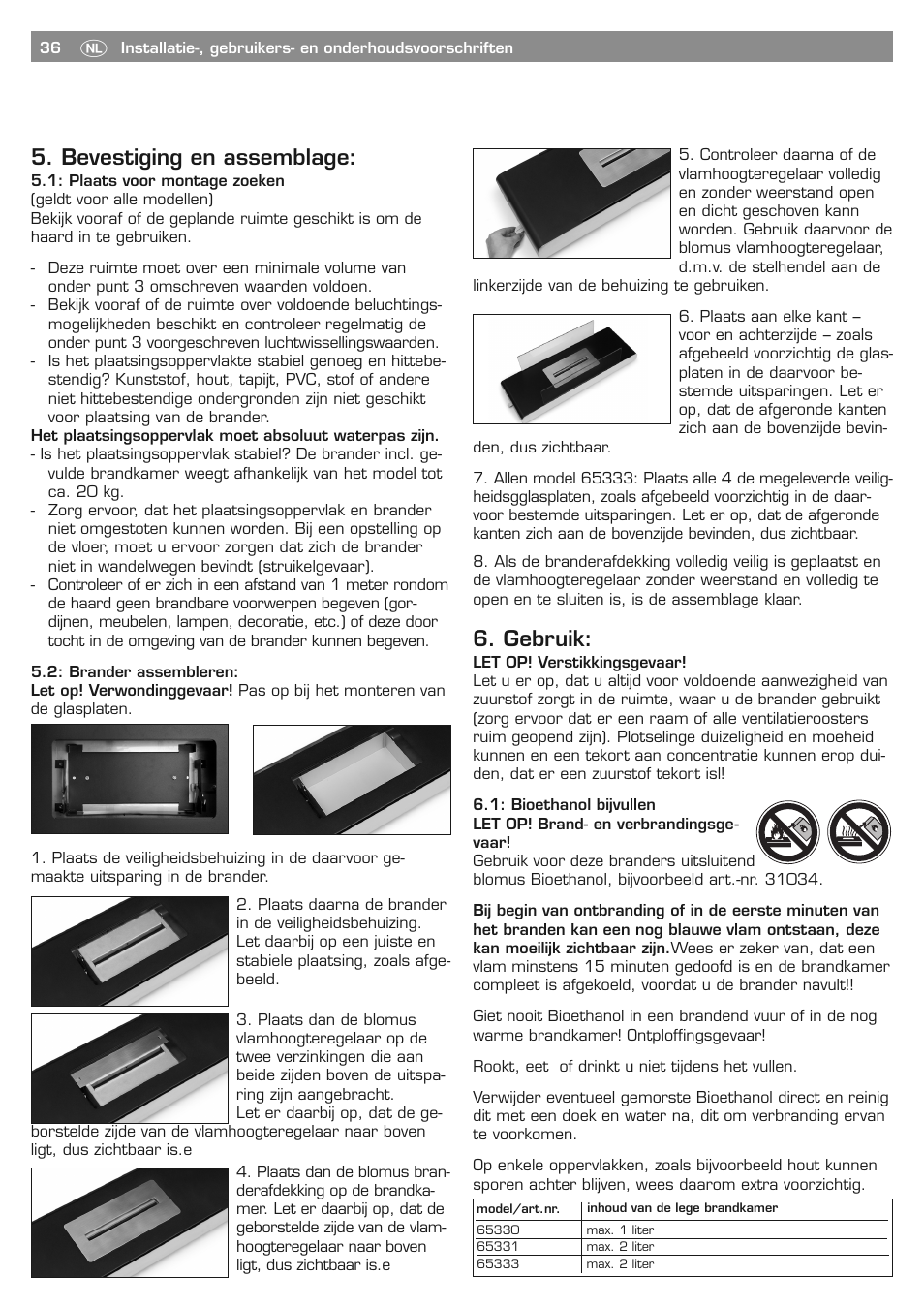 Gebruik, Bevestiging en assemblage | Blomus PURE LIFE 65330 User Manual | Page 36 / 40