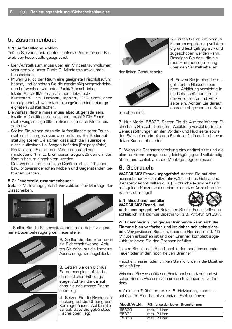 Gebrauch, Zusammenbau | Blomus PURE LIFE 65330 User Manual | Page 6 / 40