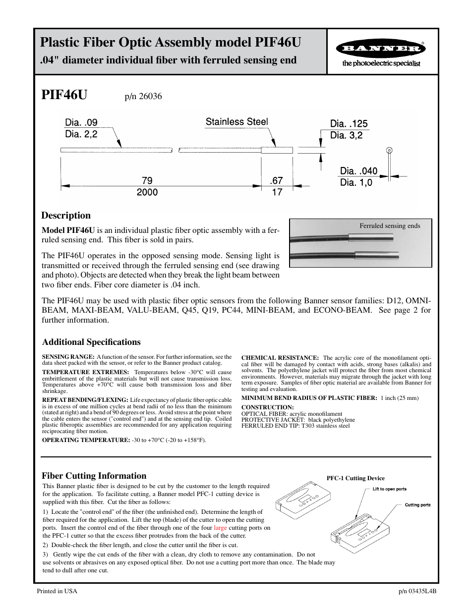 Banner PIF46U User Manual | 2 pages