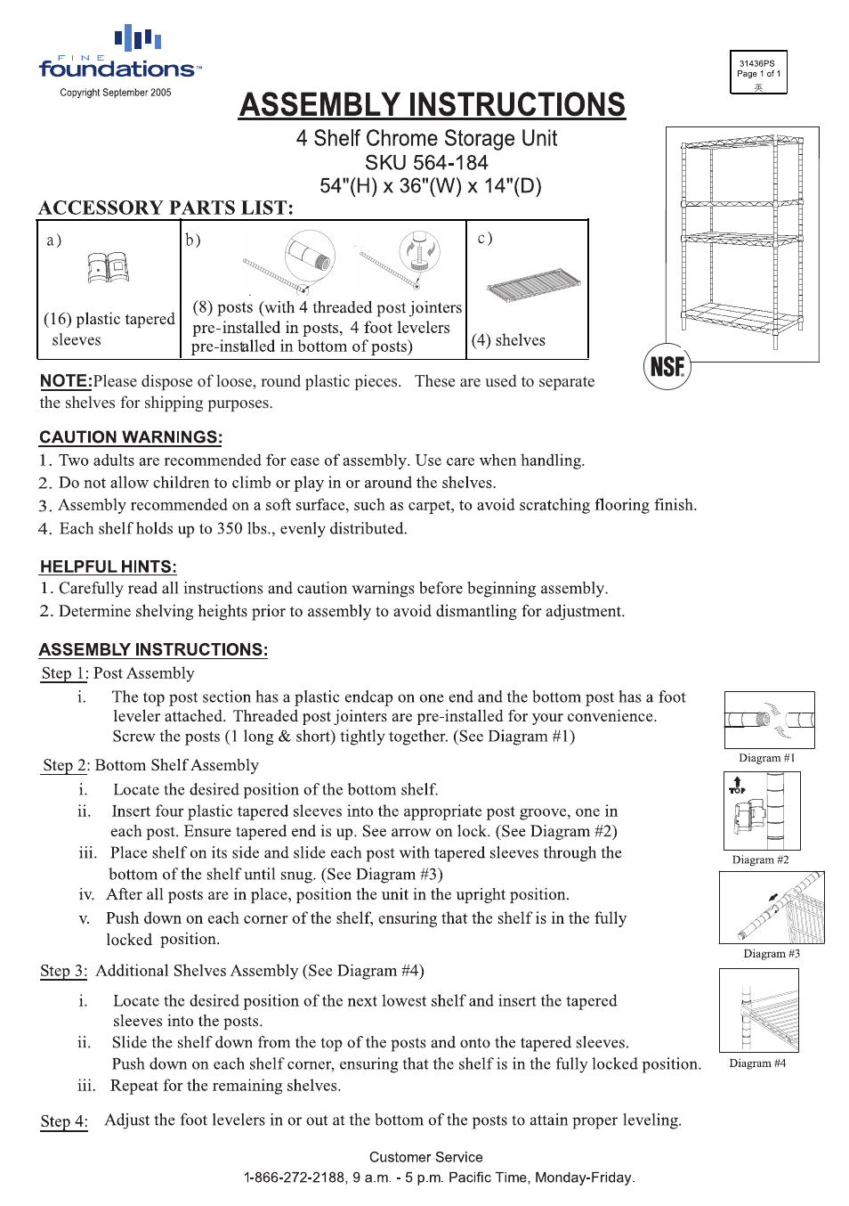 Maxtrend 564184 4 Shelf Chrome Storage Unit User Manual | 1 page