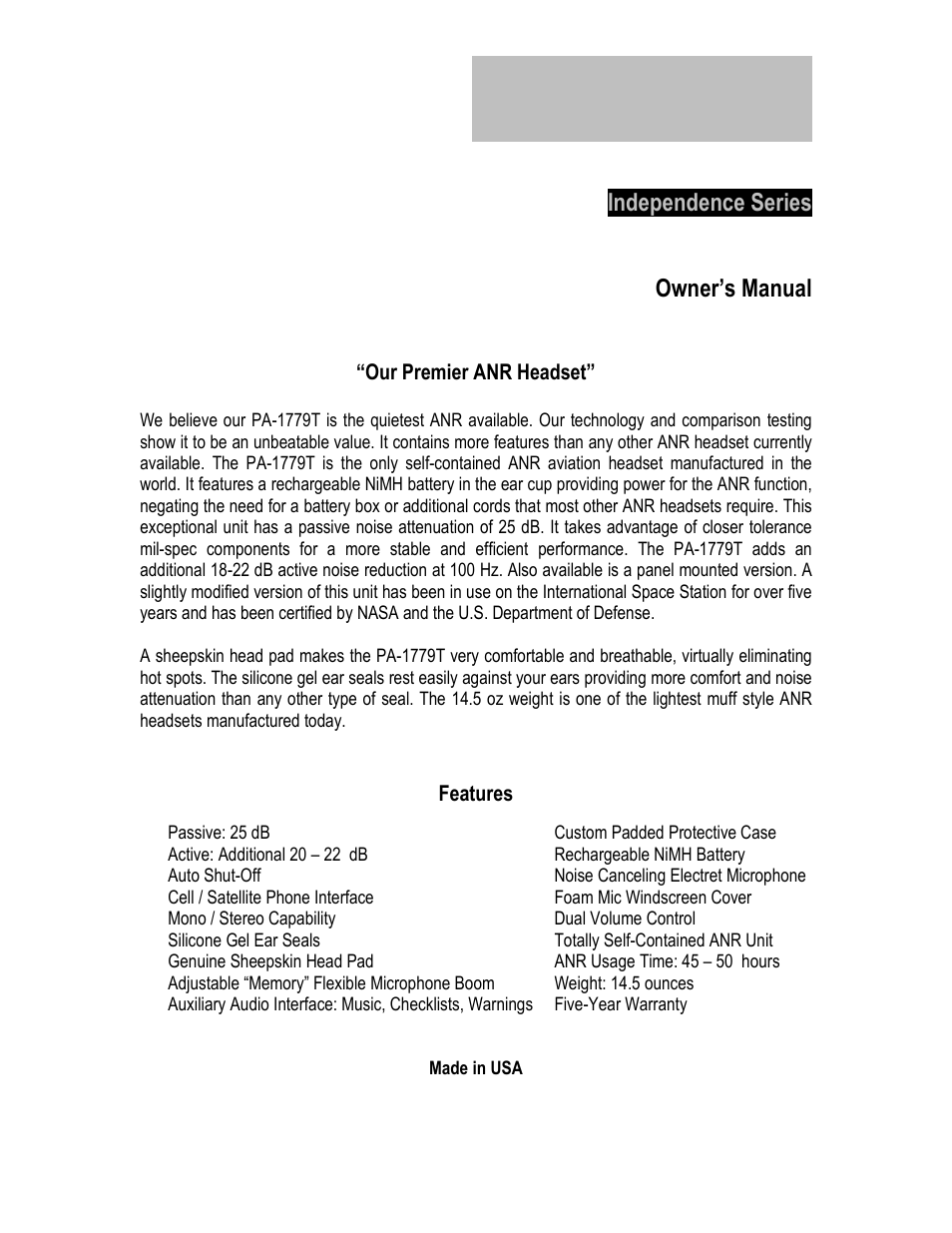 Pilot USA PA-1779T User Manual | 6 pages
