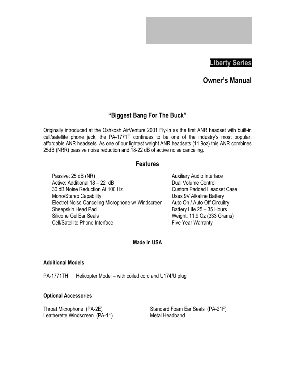 Pilot USA PA-1771T User Manual | 4 pages