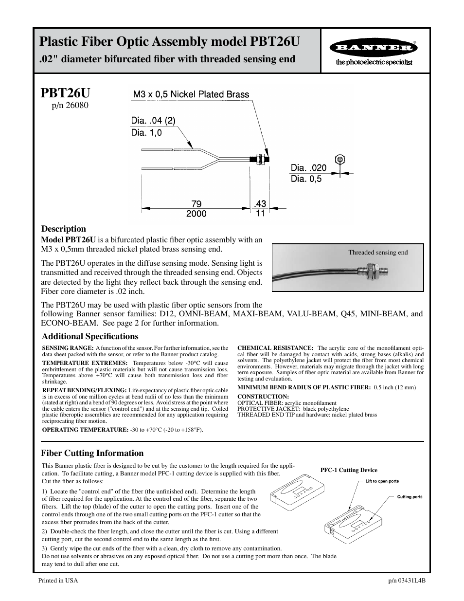 Banner PBT26U User Manual | 2 pages