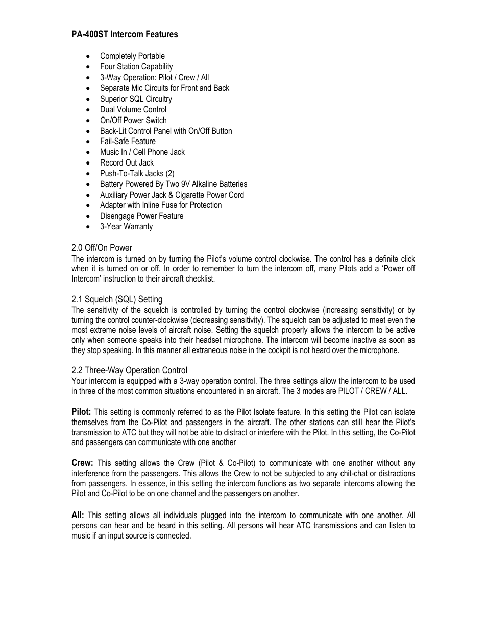 Pilot USA PA-400ST User Manual | Page 2 / 4