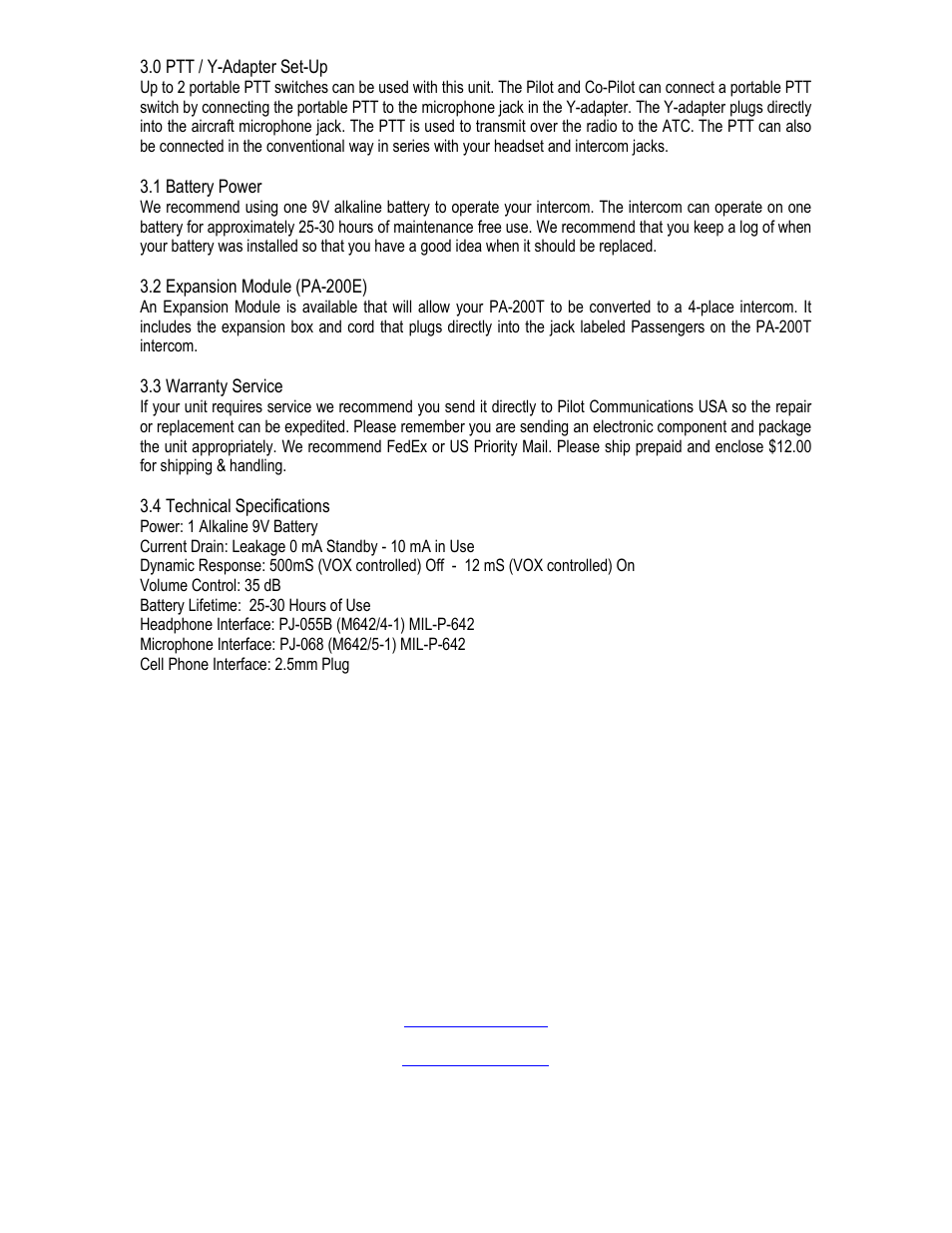 Pilot USA PA-200T User Manual | Page 3 / 3