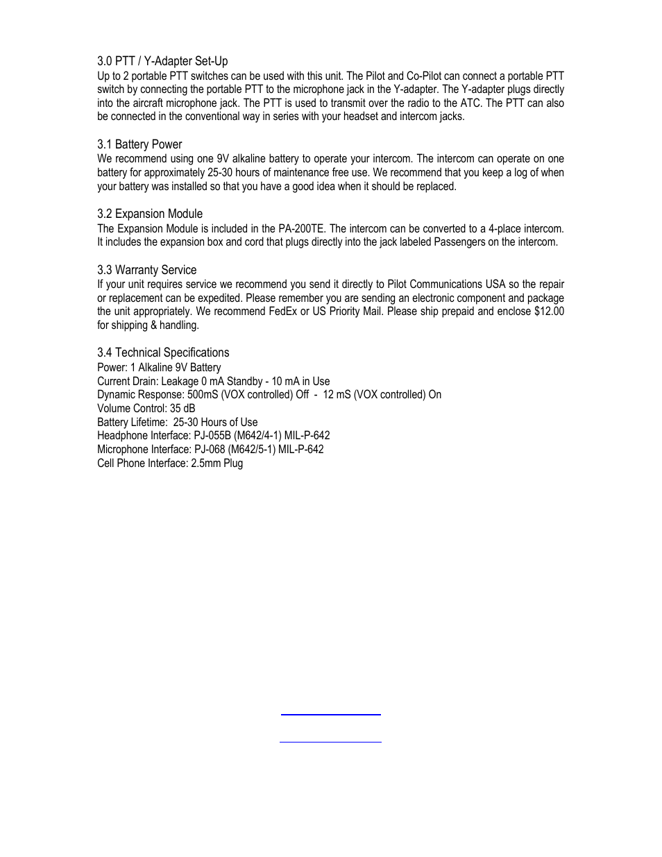 Pilot USA PA-200TE User Manual | Page 3 / 3