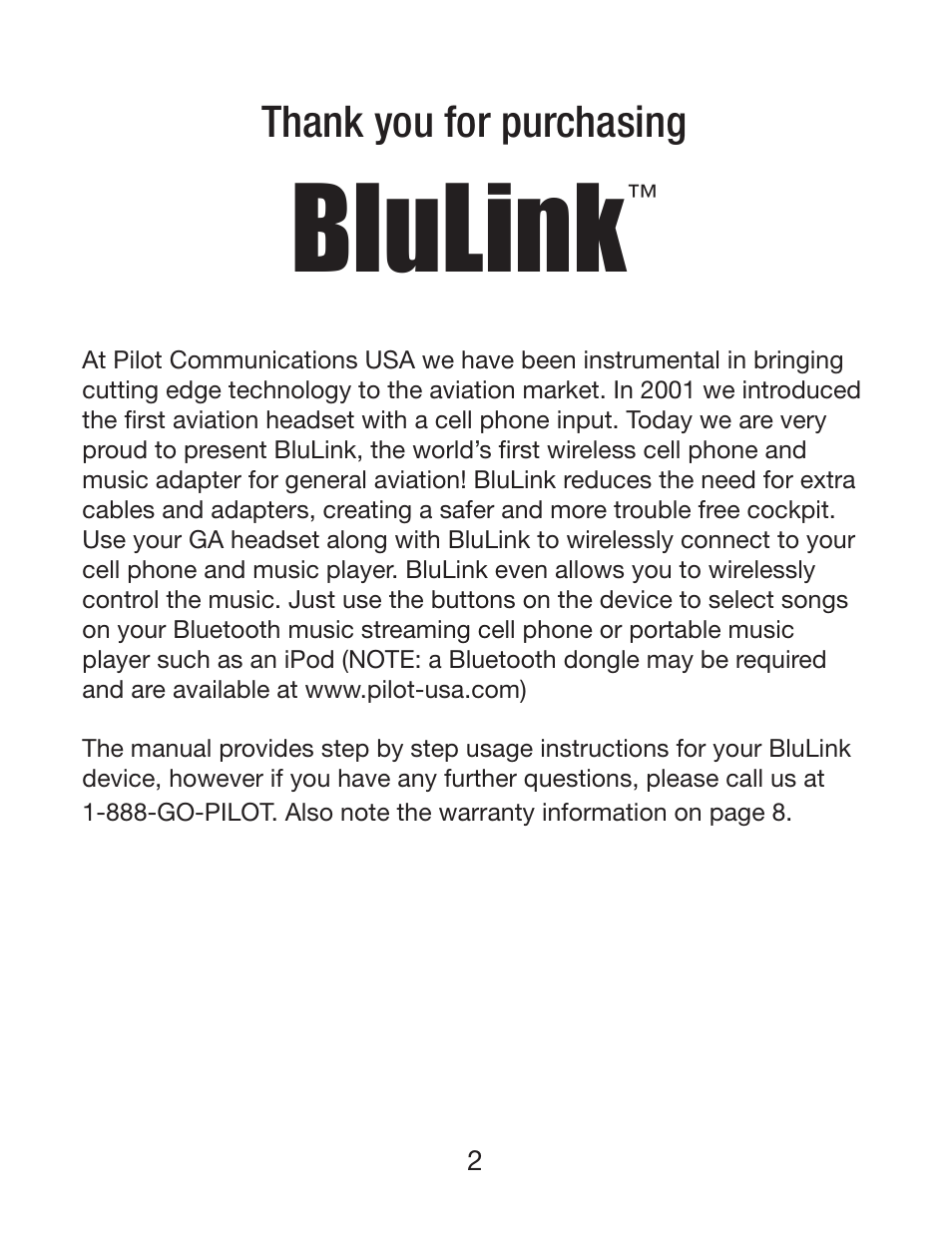 Blulink | Pilot USA BluLink User Manual | Page 2 / 8