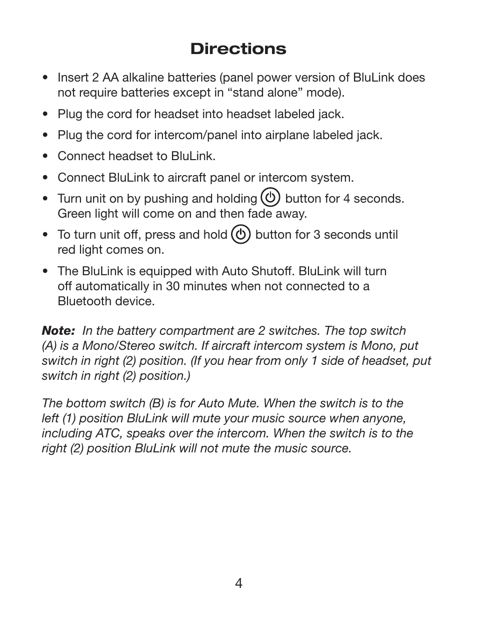 Directions | Pilot USA BluLink User Manual | Page 4 / 8