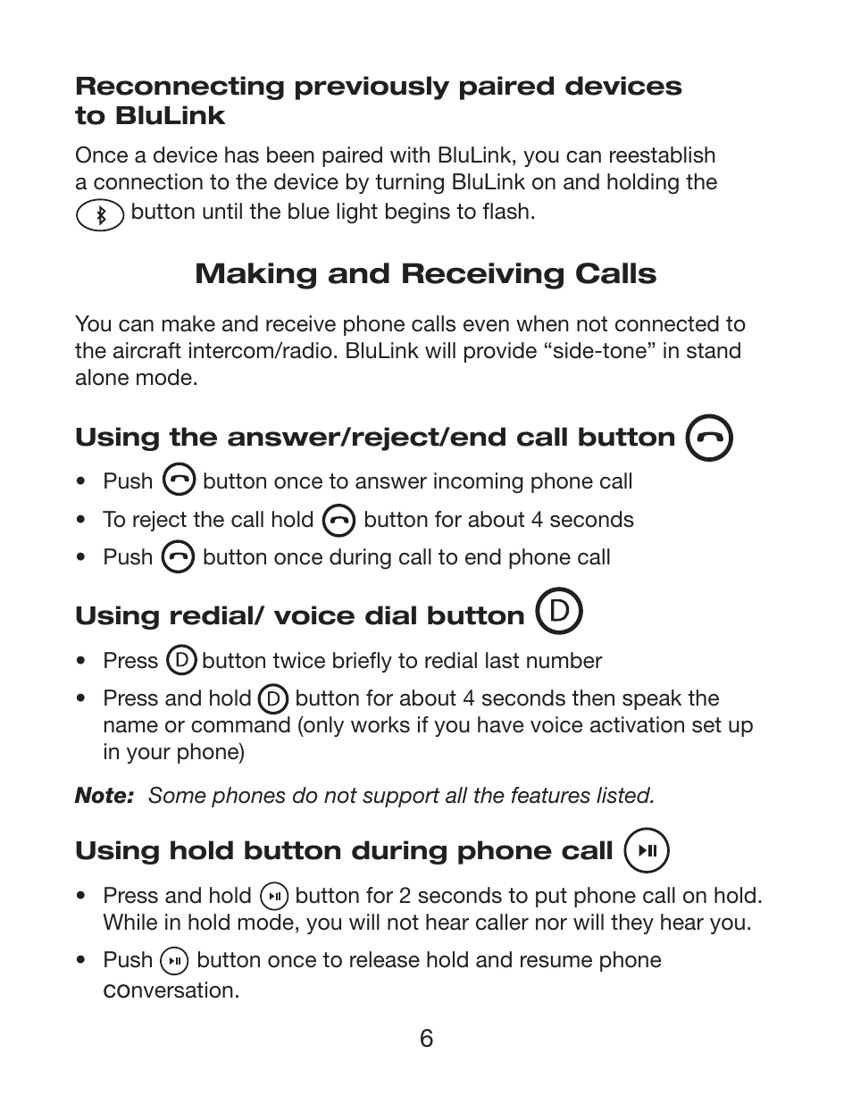 Making and receiving calls | Pilot USA BluLink User Manual | Page 6 / 8