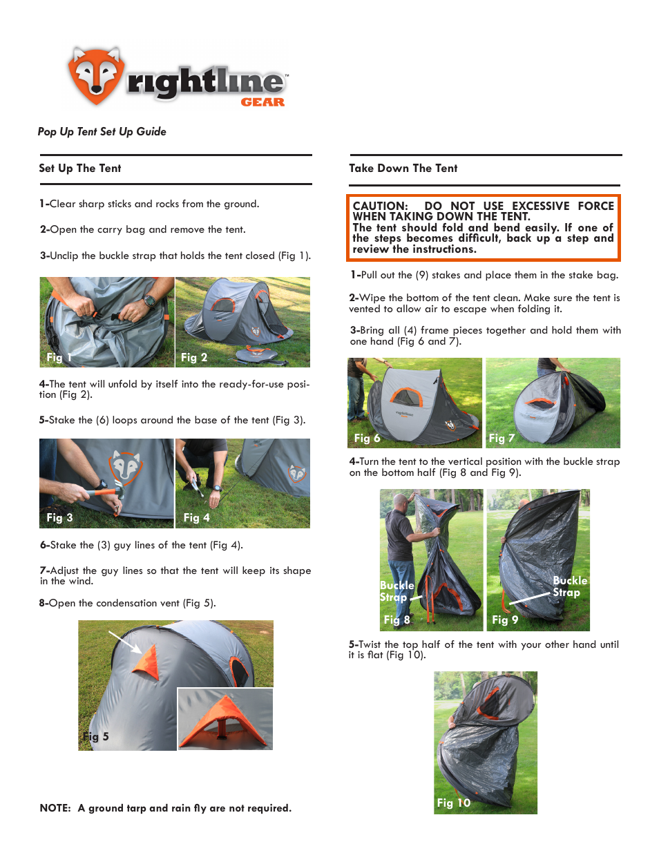 Rightline Gear Pop Up Tent User Manual | 2 pages